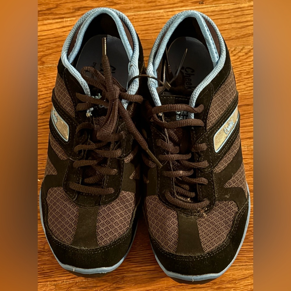 Tony Little Cheeks Fit Body Barefoot Black Gray Blue Sneakers Size 7, EUC